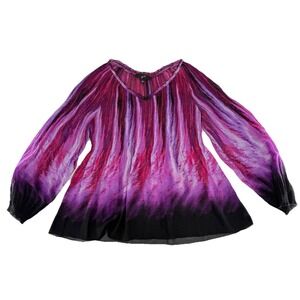 GNW Magenta Purple Tie-Dye Chiffon Tunic Blouse Sz‎ XL Hippie Boho Psychedelic
